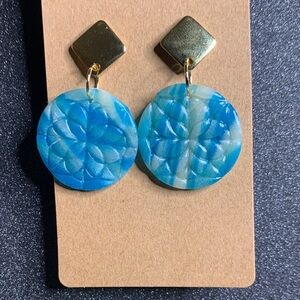 Blue and Gold Geometric Earrings